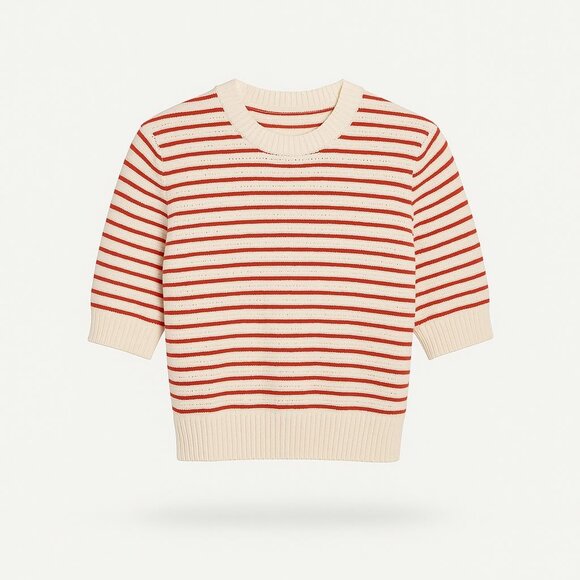 Madewell Textural-Stitch Cotton Sweater Womens Slim Fit Medium Bright Flame Stri - Picture 1 of 16